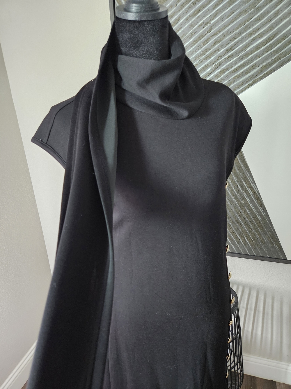 Asymmetrical Black Dress with Side Button Detail - Picture 3 of 8